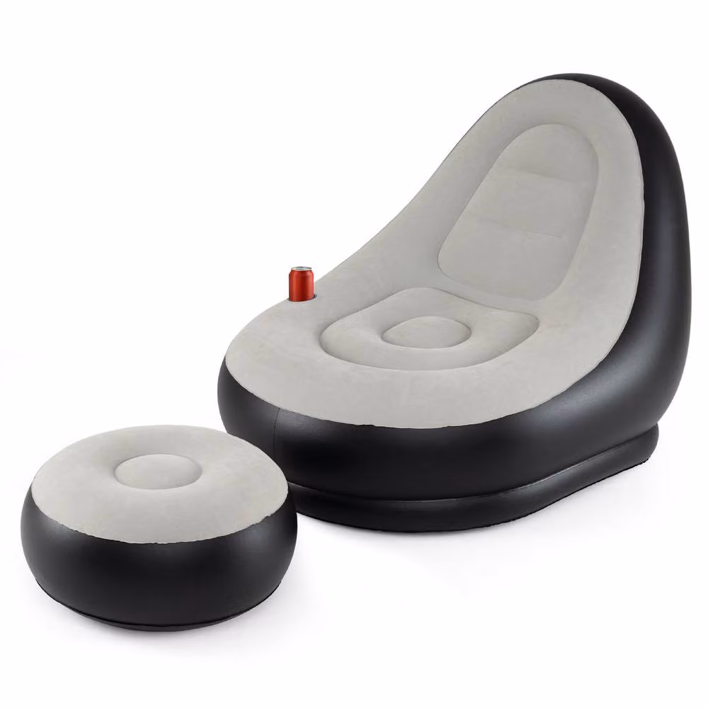 Costway Inflatable Lounge Sofa with Ottoman Single Blow Up Couch in Grey – 9