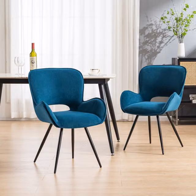 More4Homes Set of 2 Lily Modern Blue Velvet Dining Chairs with Armrests