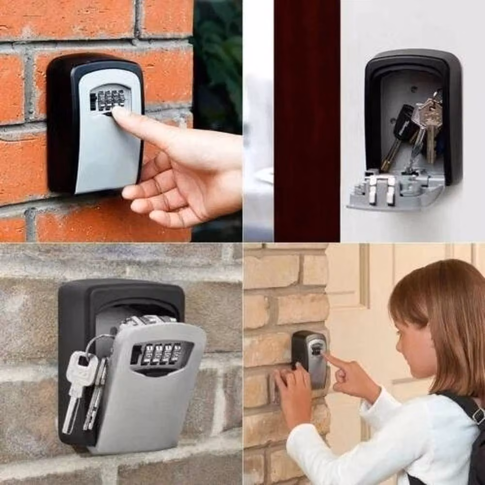 PAWNORA Grey Wall Mounted Key Safe Box with 4 Digit Combination Lock for Outdoor Security – 6
