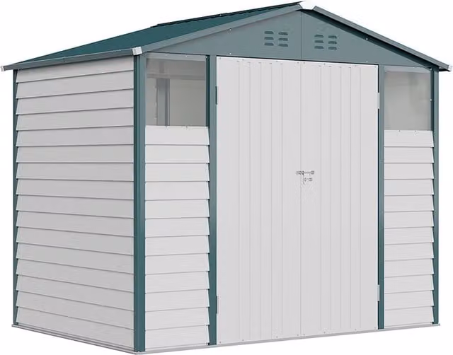 Lifeideas Metal Apex Roof Garden Shed with Windows in White and Green, W/D/H: 243.84 x 243.84 x 243.84 cm