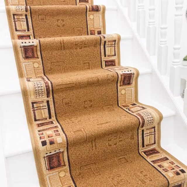 runrug Jena Non-Slip Stair Runner Carpet in Beige, W: 80 cm, L: 450 cm – 1