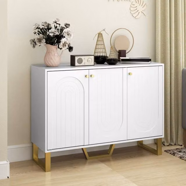 EONLION 3 Door Sideboard Storage Cabinet in White and Gold, Width: 100 cm – 1