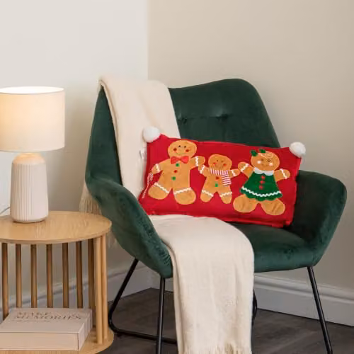 Samuel Alexander Gingerbread Family Christmas Decorative Cushion - Red – 2