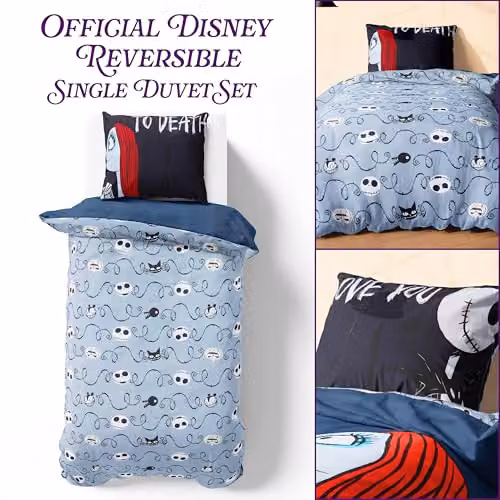 Disney The Nightmare Before Christmas Duvet Cover and Pillowcase Set, Black and Multicolour, W: 135 cm, D: 200 cm