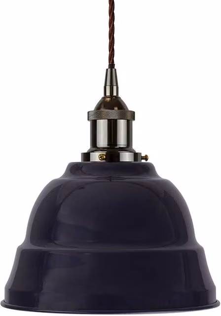 SE Home Lincoln Navy Blue Dome Pendant Light with Black Nickel and Brown Twisted Details
