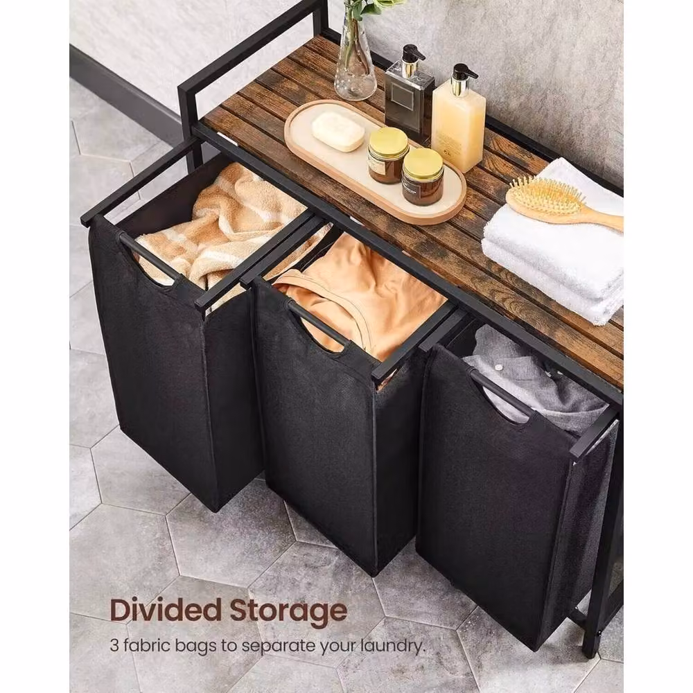 FORGEVIO Pull-Out Removable Laundry Hamper Sorter with 3 Fabric Bags in Black – 4
