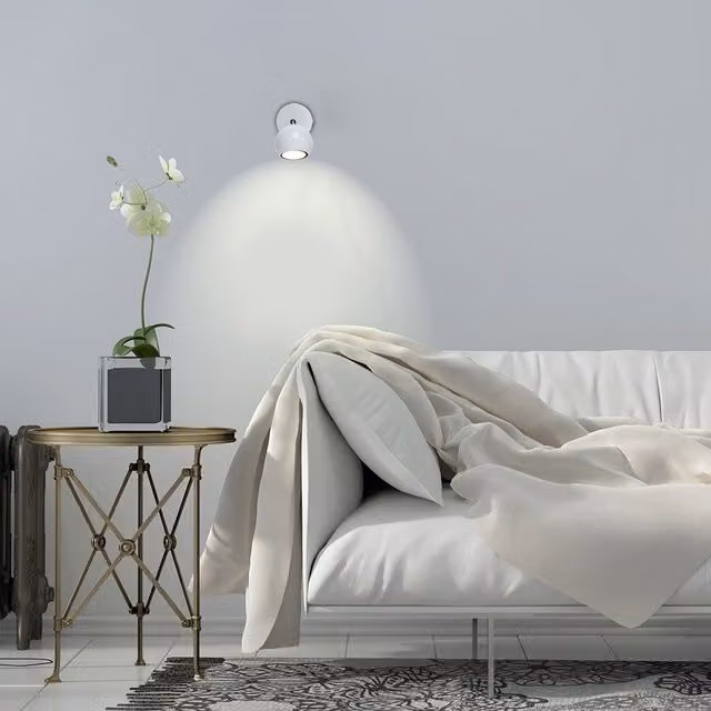 ValueLights MiniSun Modern Adjustable Single Eyeball Wall Spotlight in White and Chrome Finish – 2