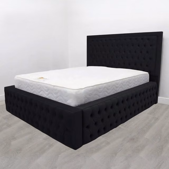 Desire Deco Ambassador Upholstered Bed Frame in Black, 200 x 200 cm