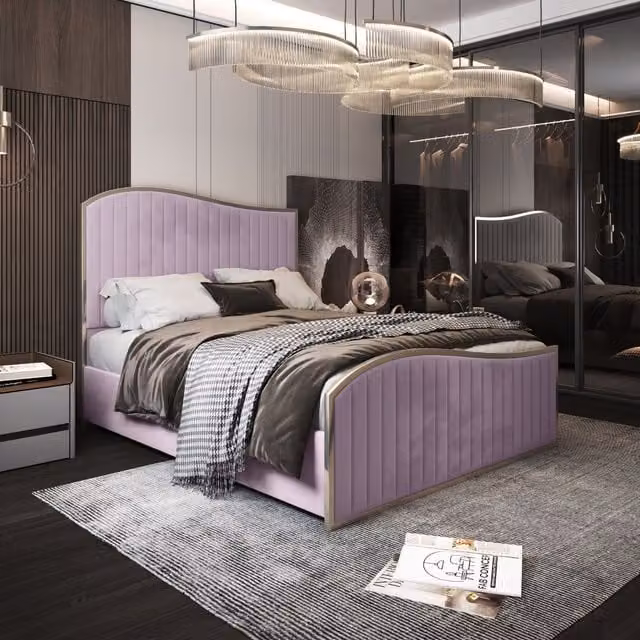 KDMD Brixton King Size Upholstered Velvet Bed Frame in Pink – 1