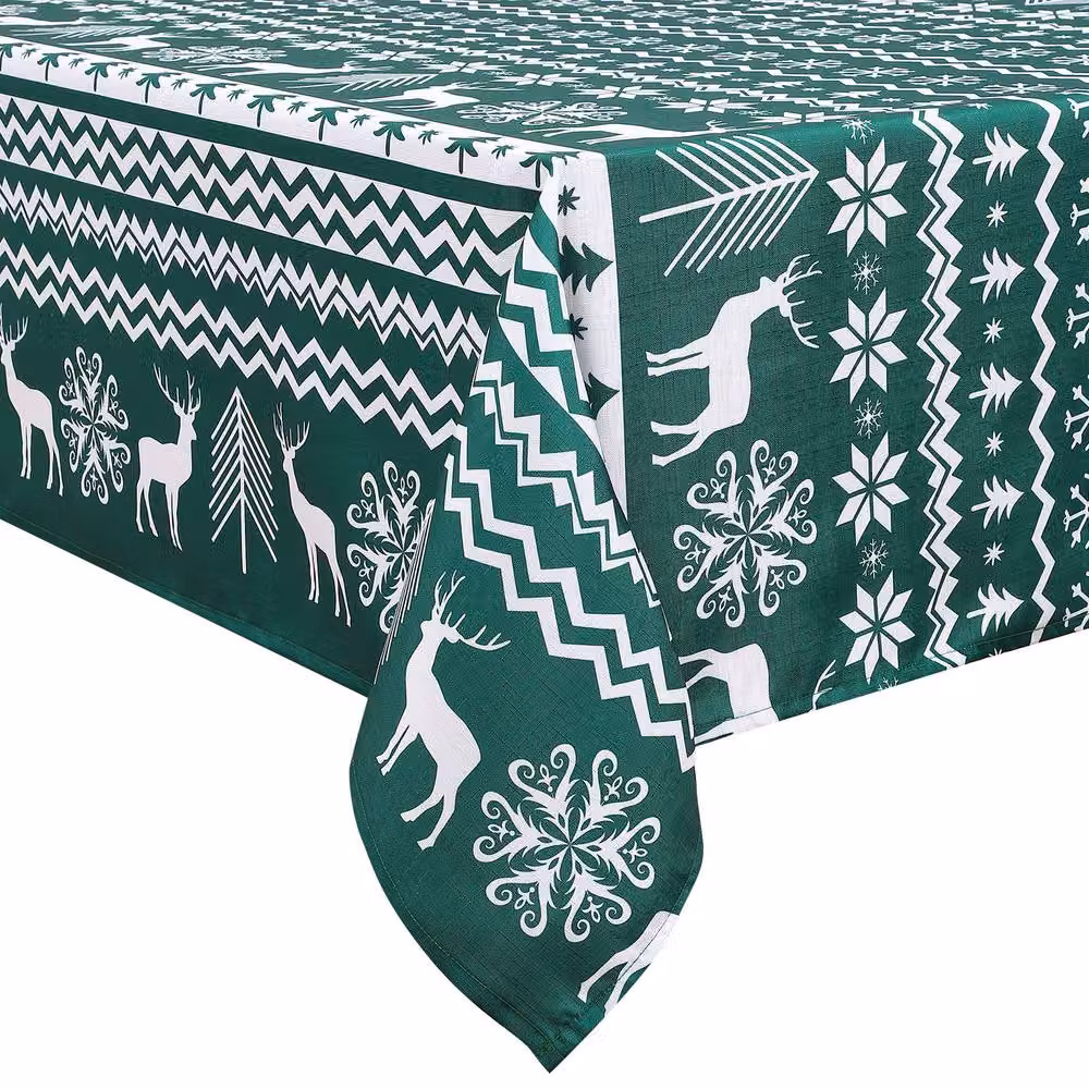 London Boutique Festive Christmas Waterproof Polyester Tablecloth in Green, 132 x 132 cm – 8