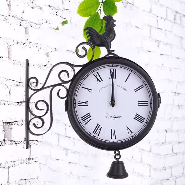 EONLION Paddington Station Vintage Style Outdoor Garden Wall Clock, Black, Diameter: 100 cm
