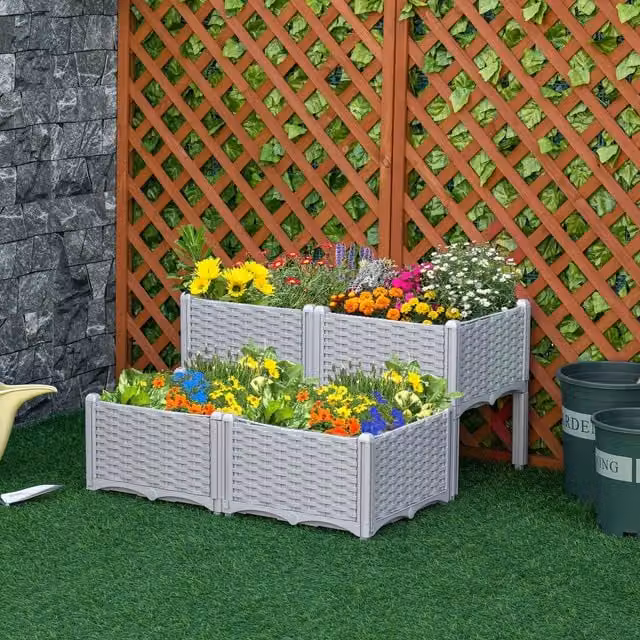 Outsunny Grey Plastic Elevated Raised Bed for Vegetable, Herb and Ornamental Gardens W/D/H: 44 x 40 x 40 cm – 1