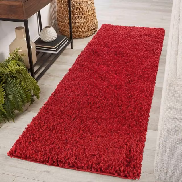 Desire Rugs Plain Red Fluffy Shaggy Area Rug, W/D: 60 x 220 cm