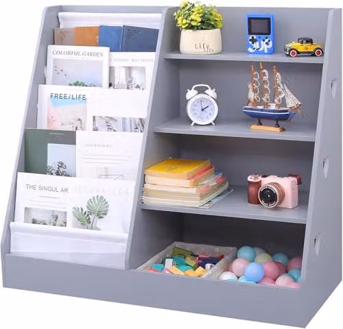 Duffy Childrens 5 Tier Bookcase and Toy Storage Shelf in Grey