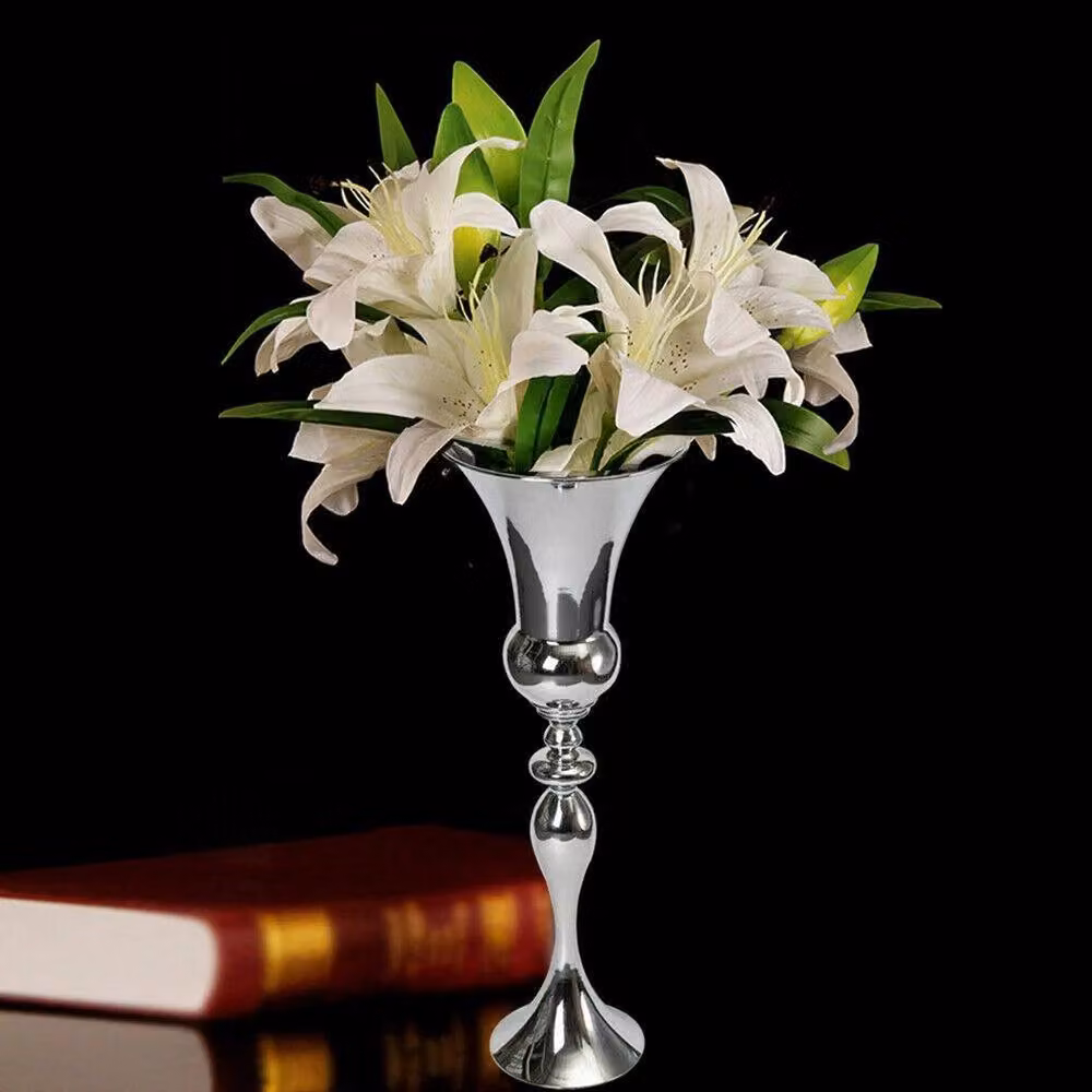 Ventryn Silver Metal Tall Floor Vase Large Flower Urn, Height: 74 cm, Width: 15 cm – 2