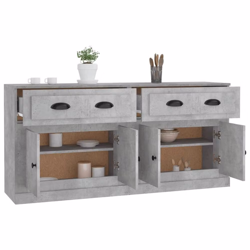 Berkfield Home Set of 2 Sideboards in Concrete Grey Engineered Wood – 2