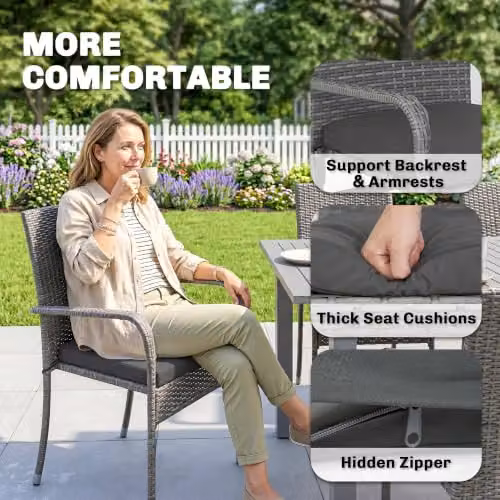 Outsunny 7 Piece Extendable Rattan Garden Furniture Set in Light Grey with Acacia Wood Table – 6