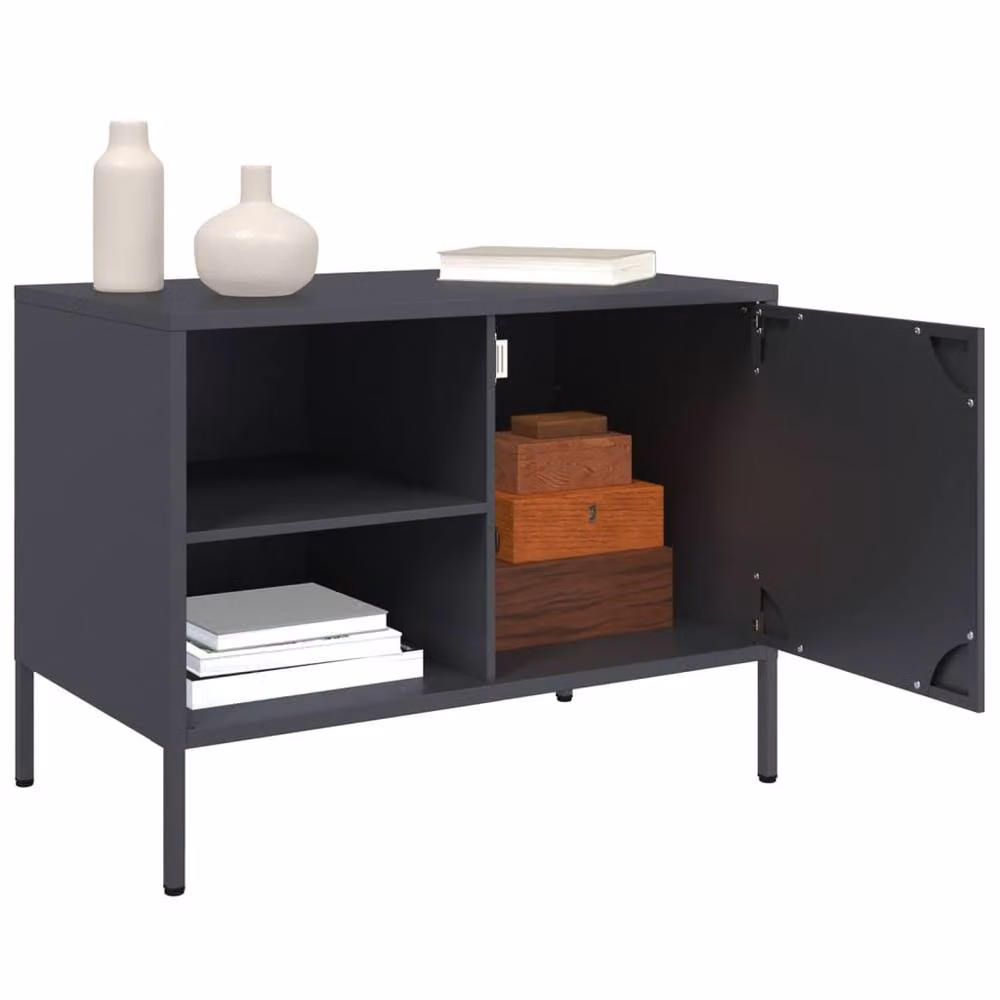 Berkfield Home Anthracite Steel TV Cabinet in Dark Grey, W: 68 cm, D: 39 cm, H: 50.5 cm – 4