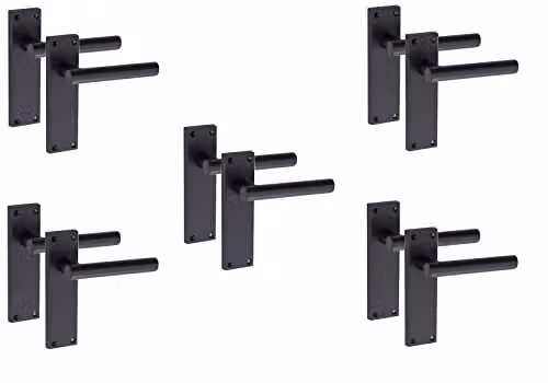 Golden Grace Straight T-Bar Lever Latch Door Handle, Matt Black, 5 Pairs