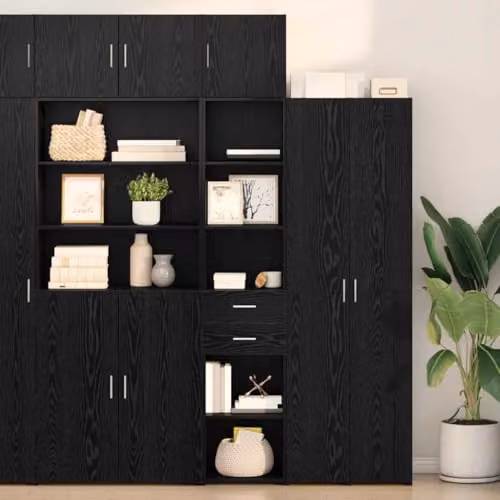 vidaXL Modern Highboard in Black Oak with Hinged Doors and Internal Shelves, W/D/H: 40 x 42.5 x 185 cm – 2