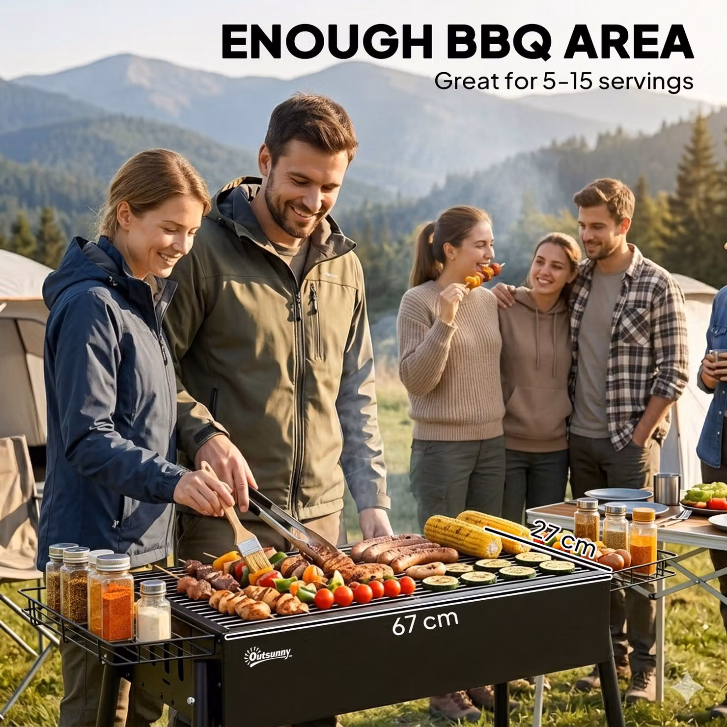 Outsunny Portable Charcoal BBQ Grill with Seasoning Baskets in Black – 5