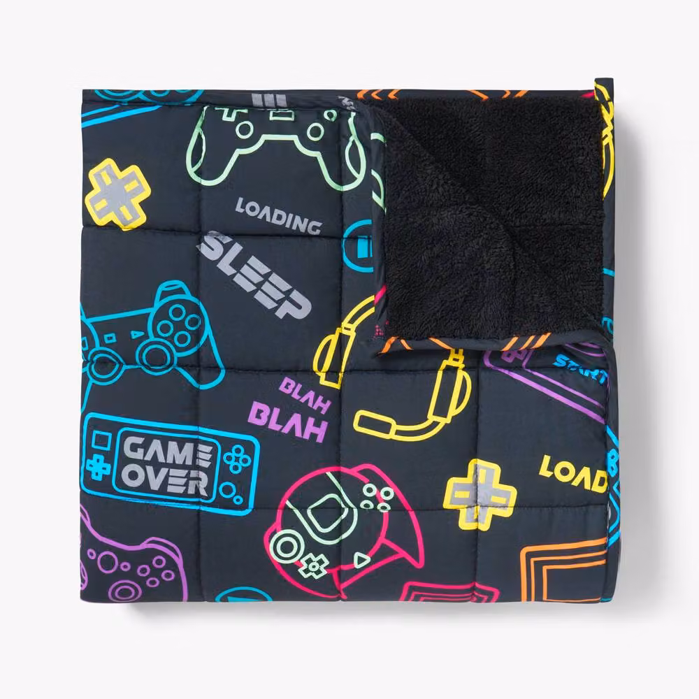 OHS Kids Gaming Print Reversible Weighted Sensory Sleep Throw, Black and Multicolour, 3kg – 3