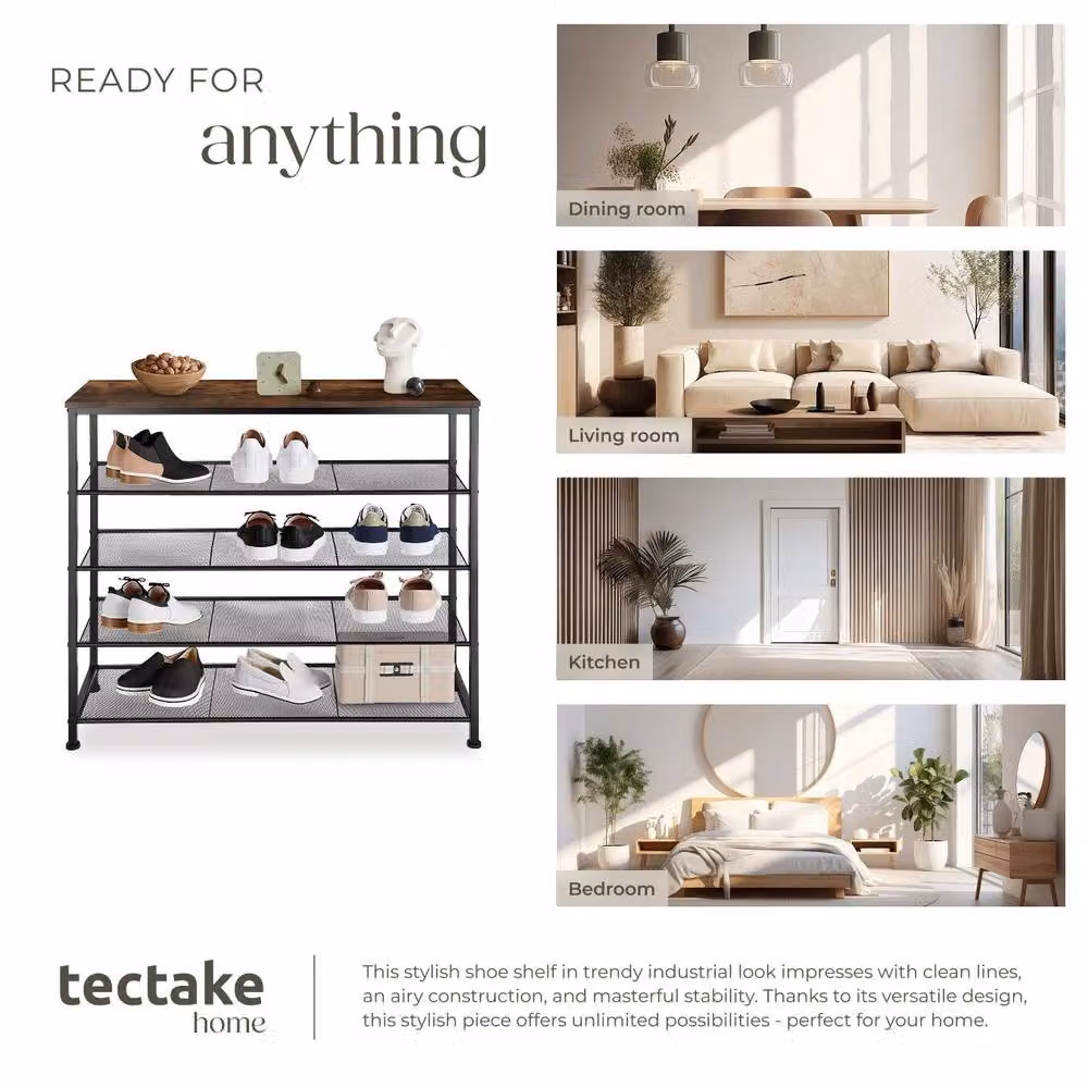 tectake Sheffield Industrial Freestanding Shoe Rack in Dark Brown – 6