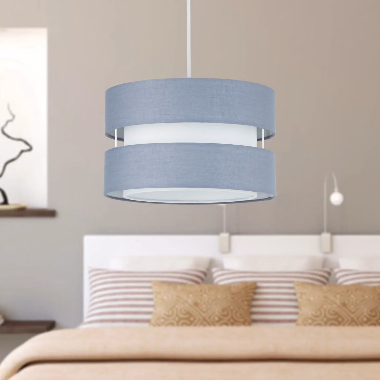 First Choice Lighting Benni Grey Fabric Round Pendant Shade, Diameter: 26 cm – 3