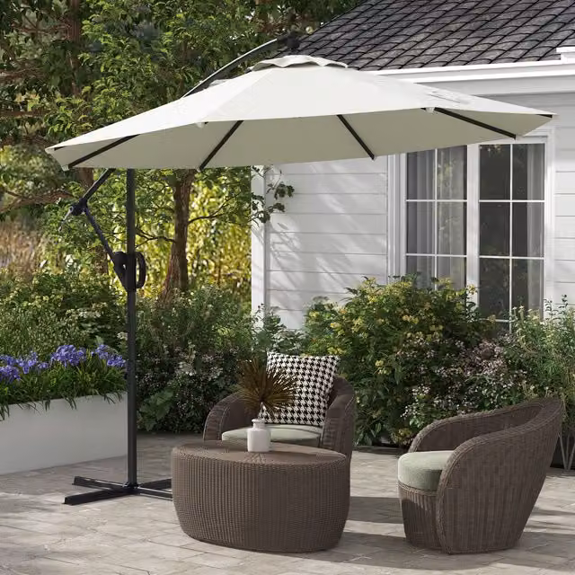 Outsunny Cantilever Banana Parasol with Crank Handle and Tilt, White, 3 m
