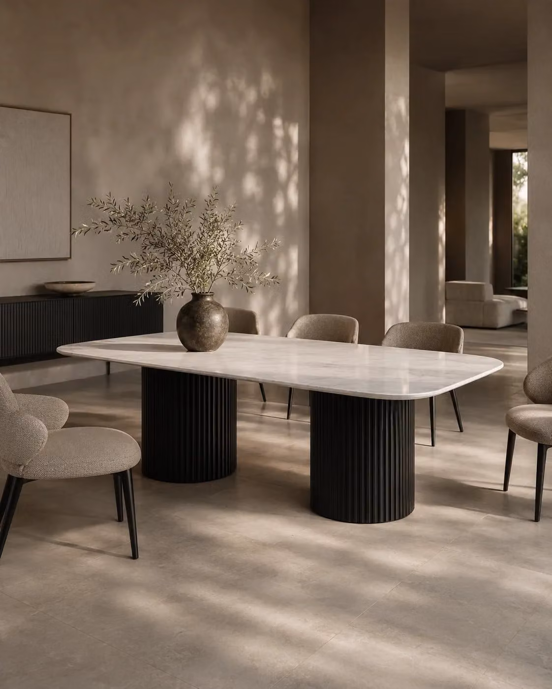 Tommy Franks Lantine Marble 240 Oval Dining Table in Matt Black and White