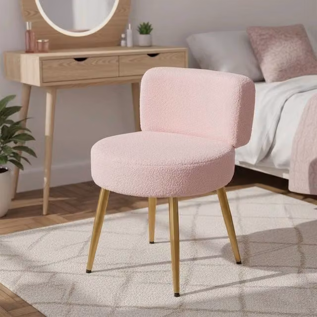 EONLION Pink and Gold Modern Dressing Table Stool with Metal Frame – 1