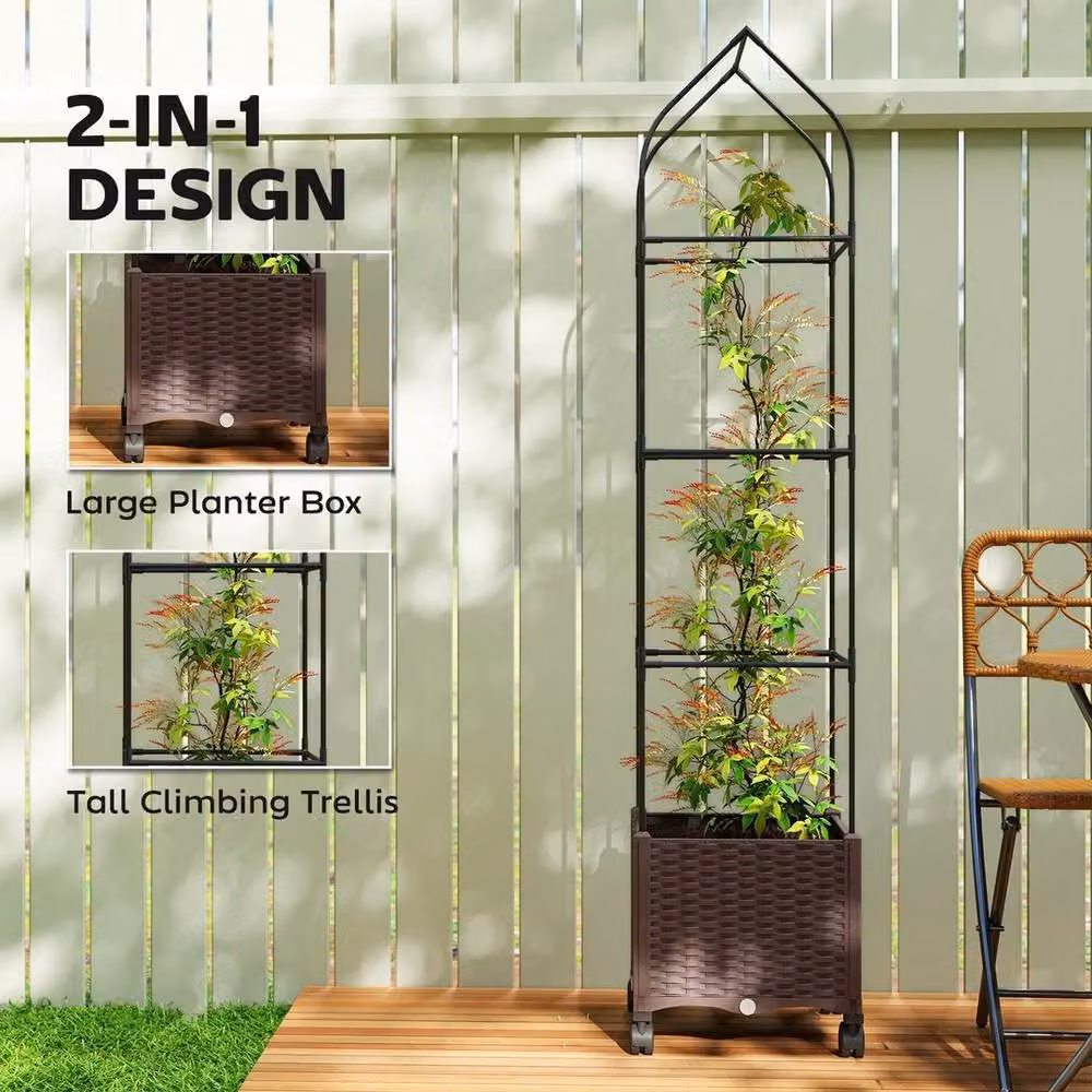KORVIXA Raised Garden Bed with Trellis in Brown, W/D/H: 182 x 40 x 38 cm – 3