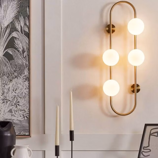 Wyld and Coco Gold Ring Wall Lamp with 4 Transparent Glass Shades, 70 cm