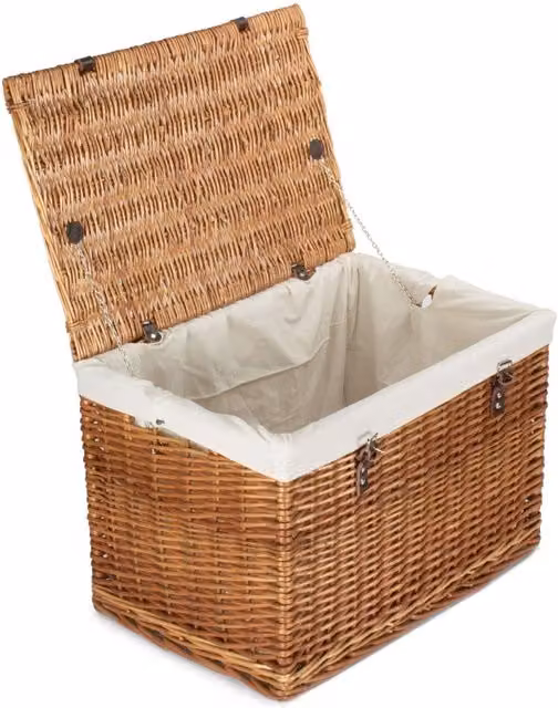Red Hamper Double Steamed Chest Picnic Basket with White Cotton Lining, W/D/H: 61 x 40 x 40 cm