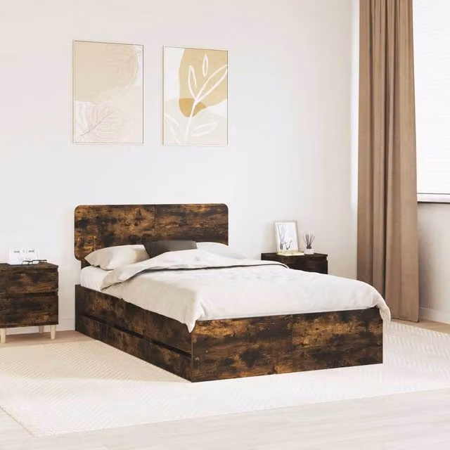 Berkfield Home Modern Bed Frame with Drawers in Smoked Oak Brown, W/D/H: 120 x 190 cm – 1