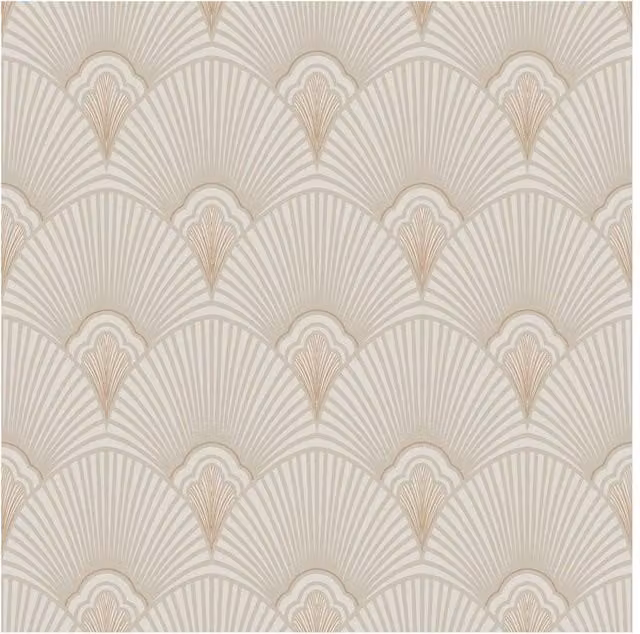 Sublime Art Deco Geometric Natural Vinyl Wallpaper in Beige, Width: 52 cm
