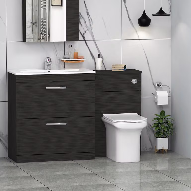 Royal Bathrooms Turin 1300mm Hale Black Minimalist 2-Drawer Basin and Crosby Back to Wall Toilet Pack