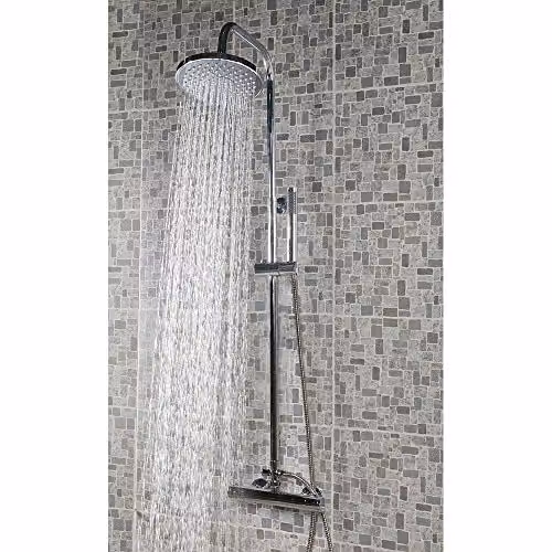 nuie JTY375 Modern Round Thermostatic Bar Shower Set with Overhead and Hand Shower, Chrome, W: 124.5 cm, H: 26.7 cm – 2