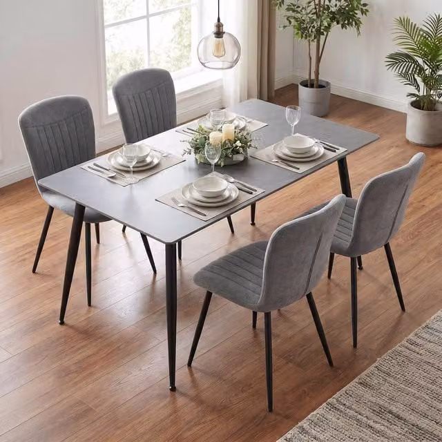 FWStyle Grey Sintered Stone 5 Piece Modern Dining Table and Chairs Set