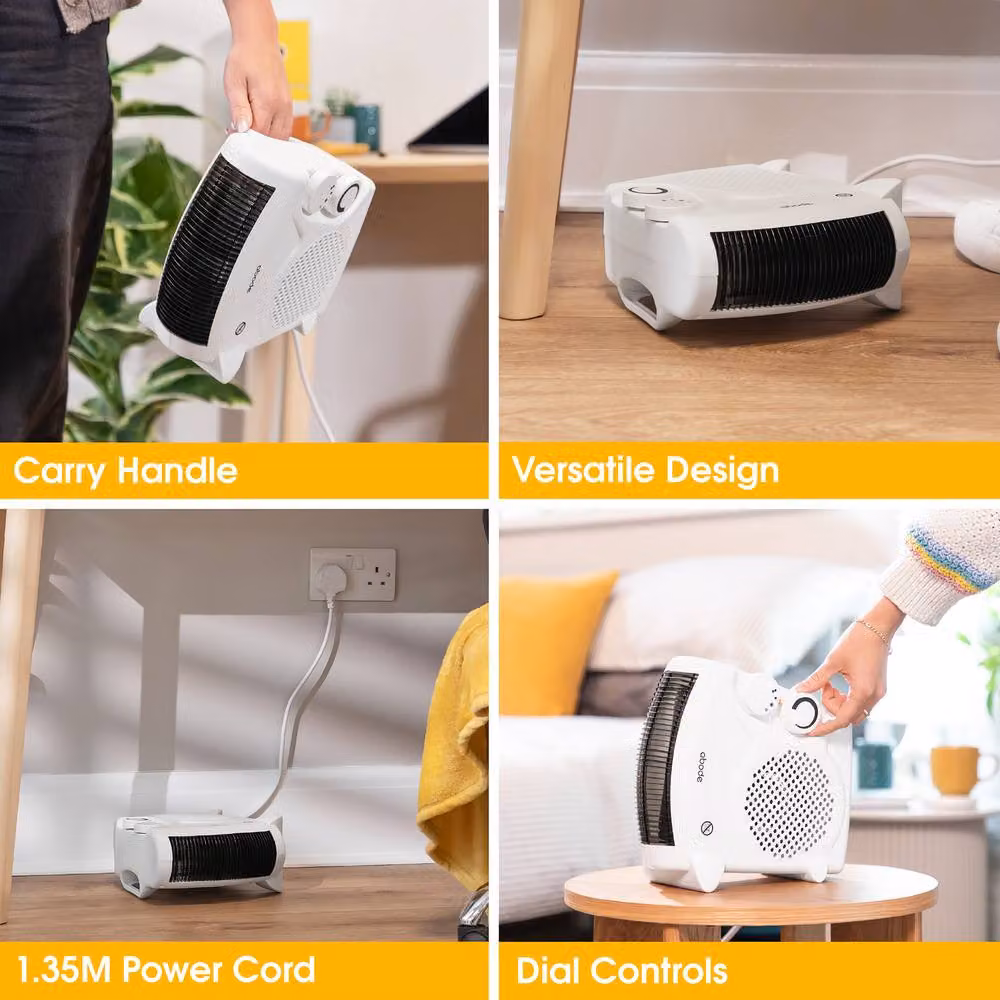 Abode 2000W White Fan Heater with 2 Heat Settings and Overheat Protection AFH1001 – 7