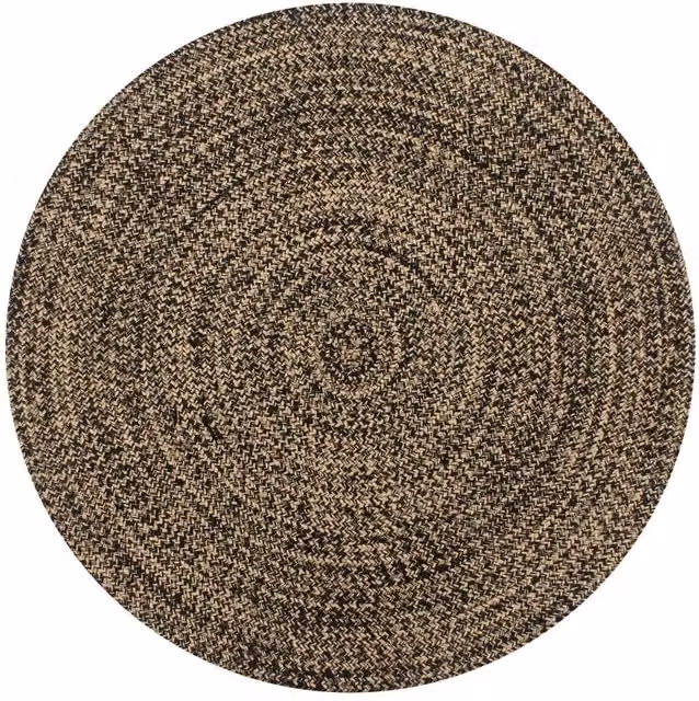 Berkfield Home Handmade Braided Jute and Cotton Round Rug in Black and Natural, Diameter: 100 cm