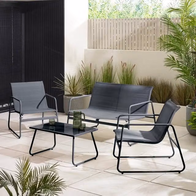FurnitureboxUK Naxos 4 Seat Outdoor Conversation Set with Sofa, Chairs and Table in Grey and Beige