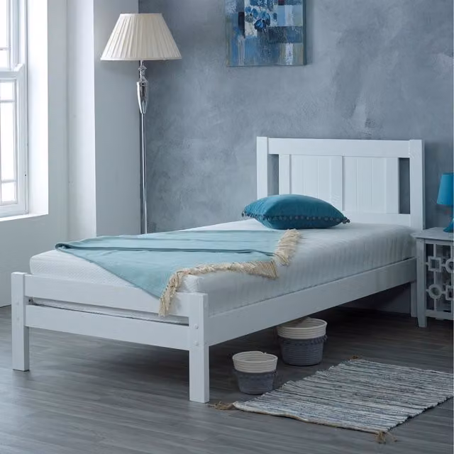 CAPTAINS TM Modern White Solid Wood Slatted Bed Frame, W/D/H: 90 x 200 cm