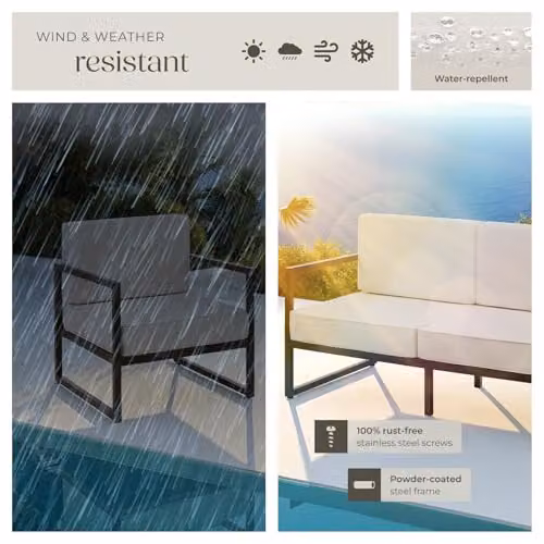 tectake Minimalist Garden Furniture Set with Two 3-Seater Outdoor Sofas and One Lounge Armchair, Featuring Powder-Coated Steel Frames and Upholstered Foam Cushions with Removable Covers – 6