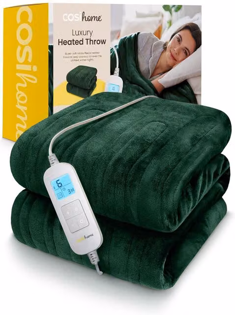 Cosi Home Fleece Electric Heated Throw in Green – 1