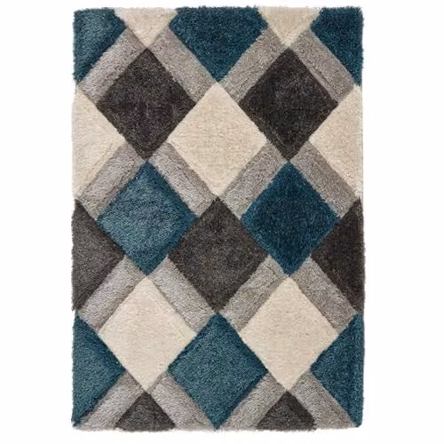 Phoenox Textiles Limited Origins 3D GEO Shaggy Geometric Rug in Teal, W: 160 cm, L: 230 cm