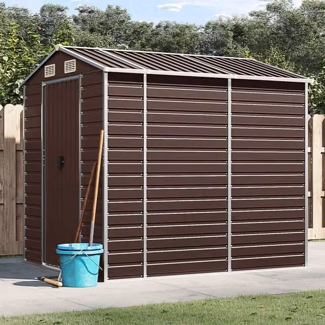 Berkfield Home Brown Galvanised Steel Garden Shed W/D/H: 191 x 215 x 198 cm