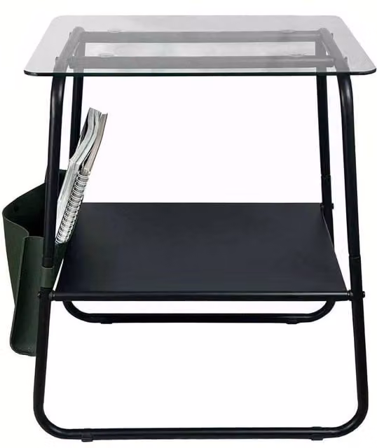 KORVIXA Black 2 Tier Glass and Metal Sofa Side Table – 1