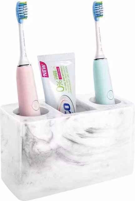 VOGREX White Freestanding Electric Toothbrush Holder and Bathroom Caddy with Drainage System