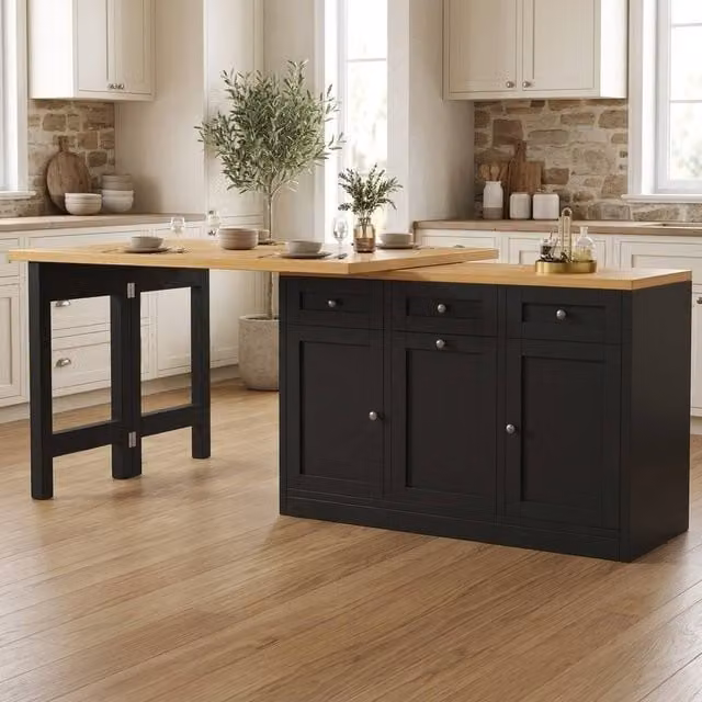 STILVORA Extendable Black Bar Table with Rotating Top and Storage, Height: 72 cm